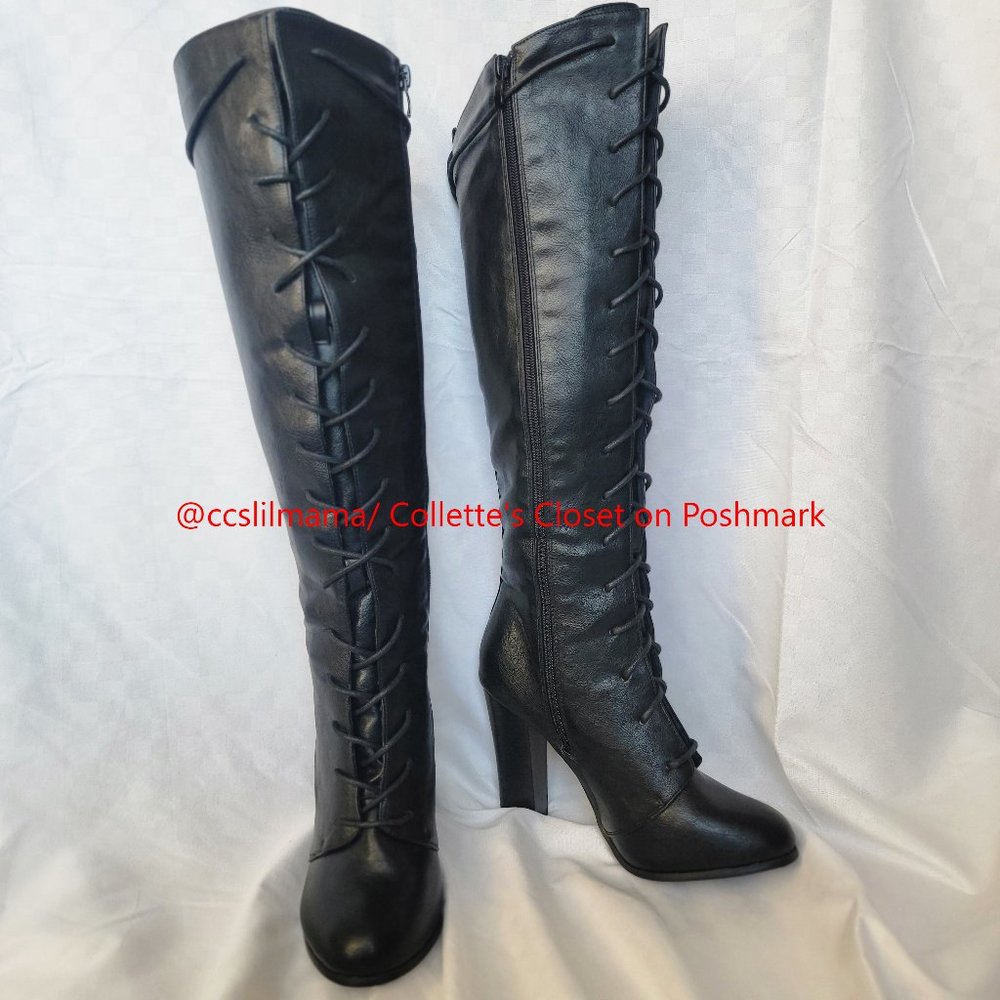 Venus Black Lace Up Tall Knee High Boots - Size 9 EUC - Picture 4 of 12